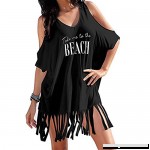 Sunmoot Clearance Sale Beach Dress for Womens Sexy Cold Shoulder Tassel Letters Print Loose Swimwear Bikini Cover Ups A-black B07P8D76F8